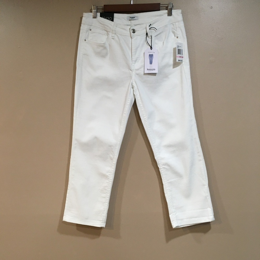 Kensie Skinny Crop Jeans Womens 10/30 White Minimalist Coastal Vacation Casual